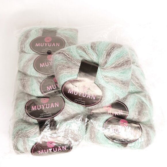 Muyuan Mohair Acrylic Blend Yarn Gradient Green Gray Fingering 25g Ea Lot Of 10 - Picture 1 of 3